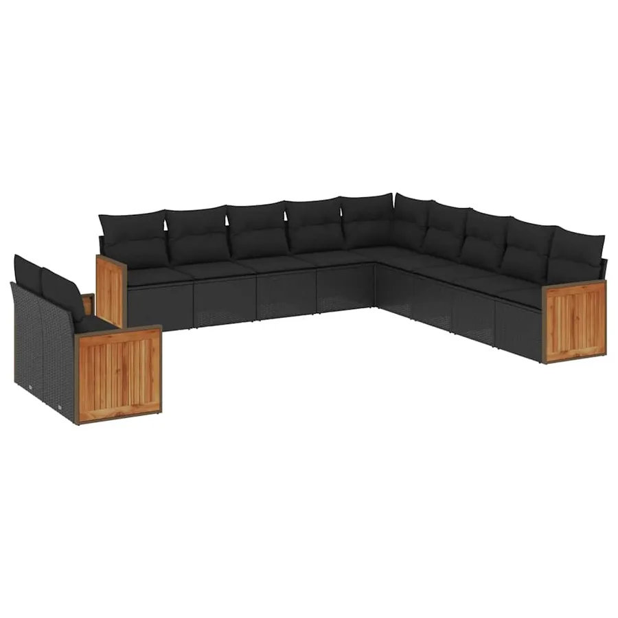 Salon de jardin 11 pcs avec coussins noir résine tressée - 2