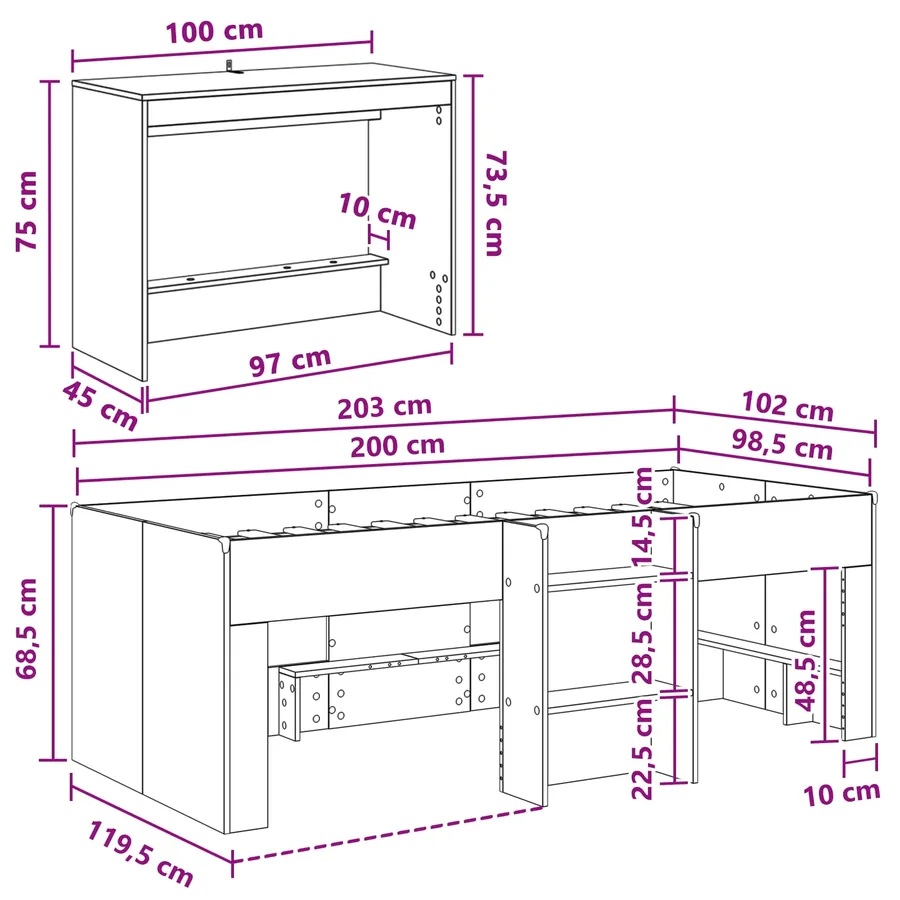 Lit haut pour enfants avec bureau 2 pc Chêne fumé - 7