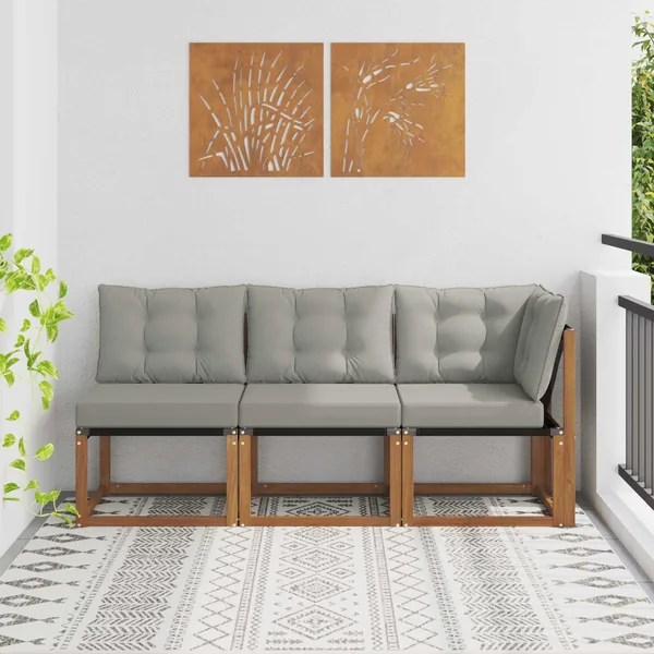 Canapé d’extérieur milieu et coin avec coussin 3 Pièce Naturel