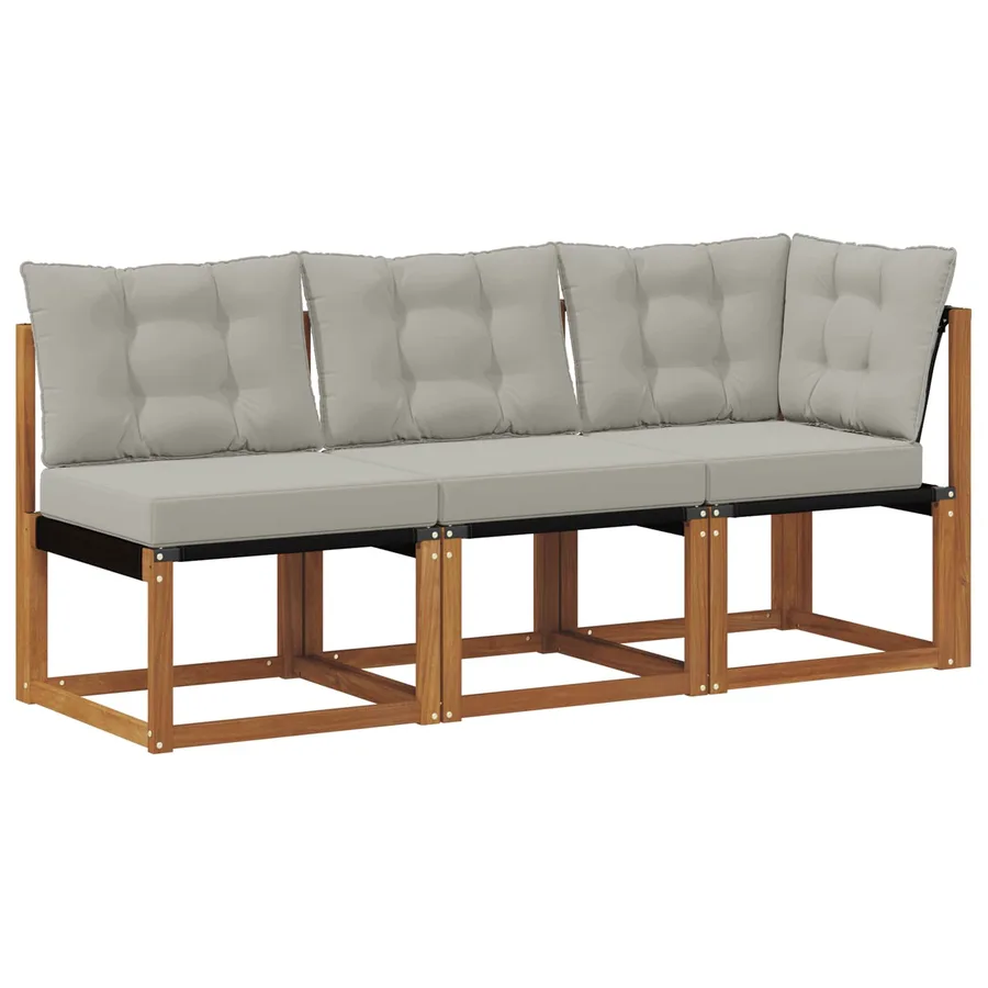 Canapé d’extérieur milieu et coin avec coussin 3 Pièce Naturel - 2