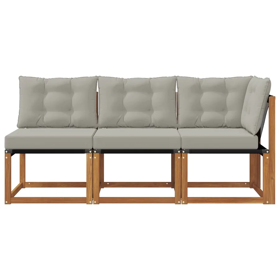 Canapé d’extérieur milieu et coin avec coussin 3 Pièce Naturel - 5