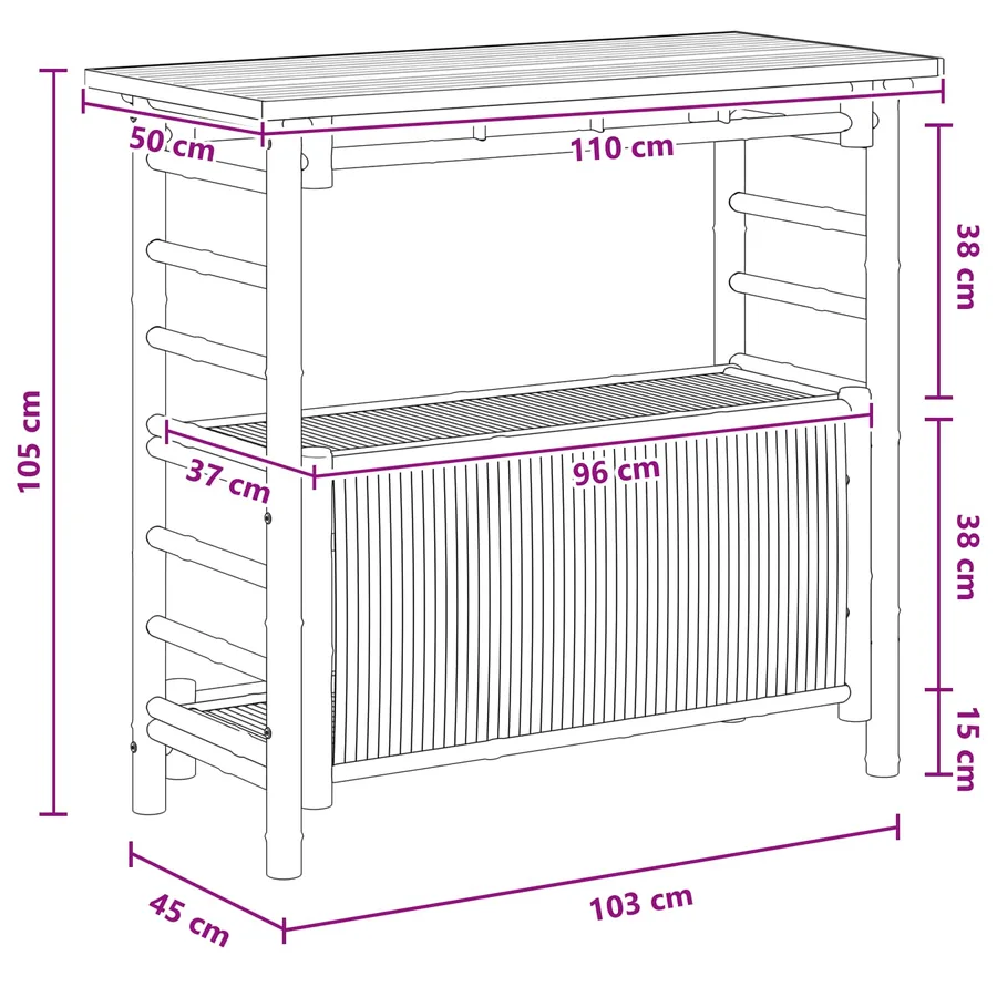 Table de bar extérieure Naturel 110 x 50 x 105 cm Bambou - 7