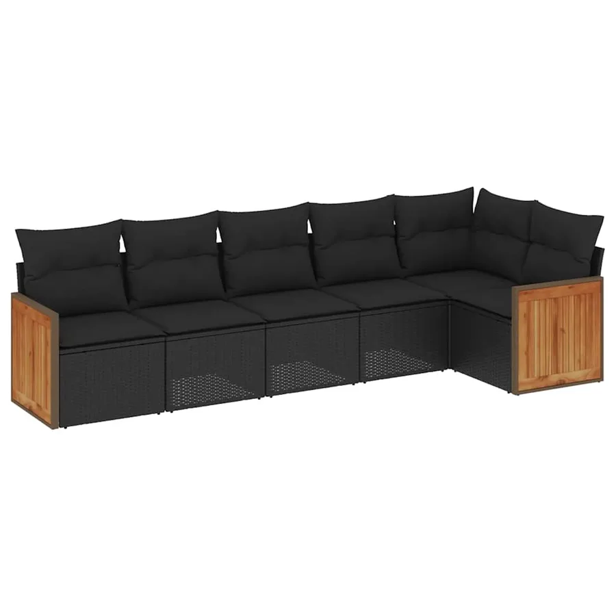Salon de jardin 6 pcs avec coussins noir résine tressée - 2