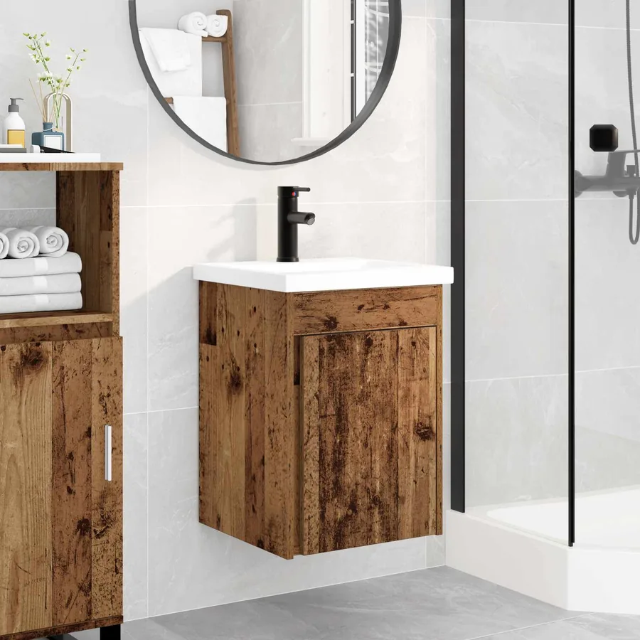 Meuble de salle de bain avec robinet Bois ancien