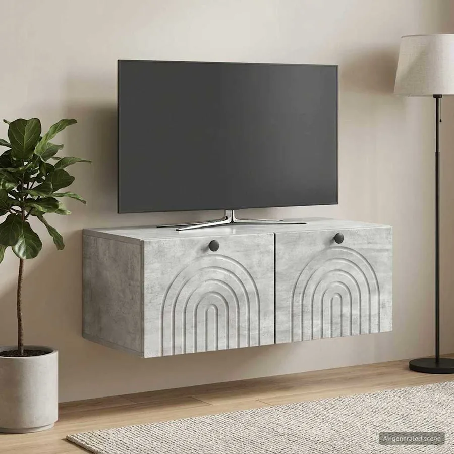 Meuble TV mural Gris béton 78,5 x 41 x 30 cm Bois d'ingénierie - 4