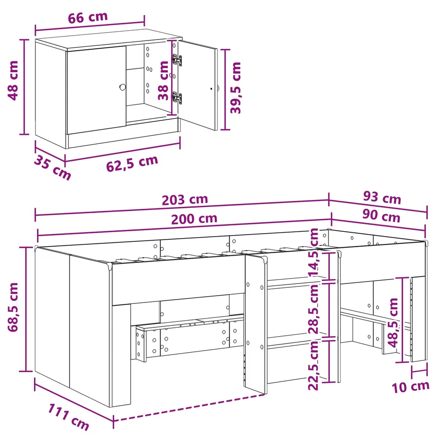 Cadre de lit en loft avec armoire avec stockage 3 pc Gris béton - 7