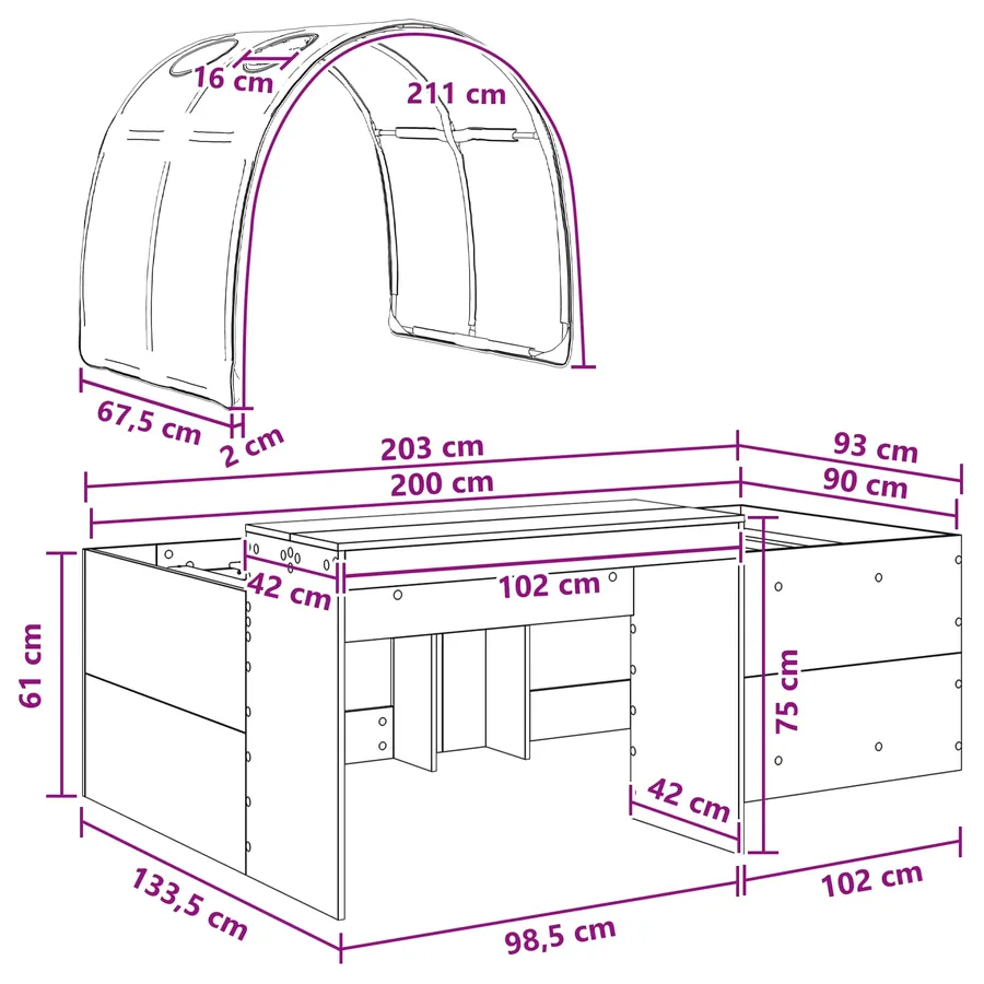 Lit avec Tunnel 3 pc Chêne Artisanal et Blanc Bois d'ingénierie - 11