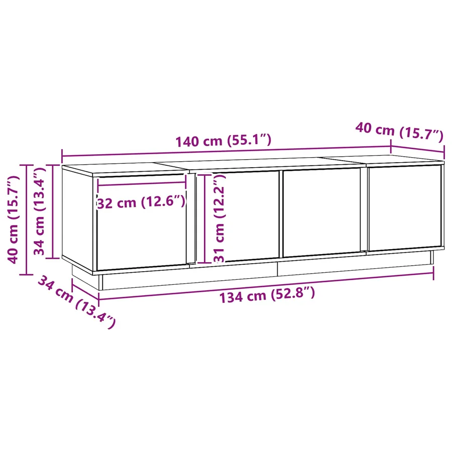 Meuble TV Brun Ciré 140 x 40 x 40 cm Pin massif - 9
