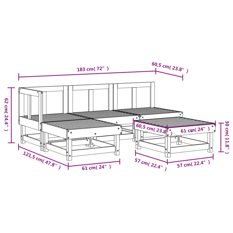 Salon de jardin 5 pcs bois massif douglas - 7
