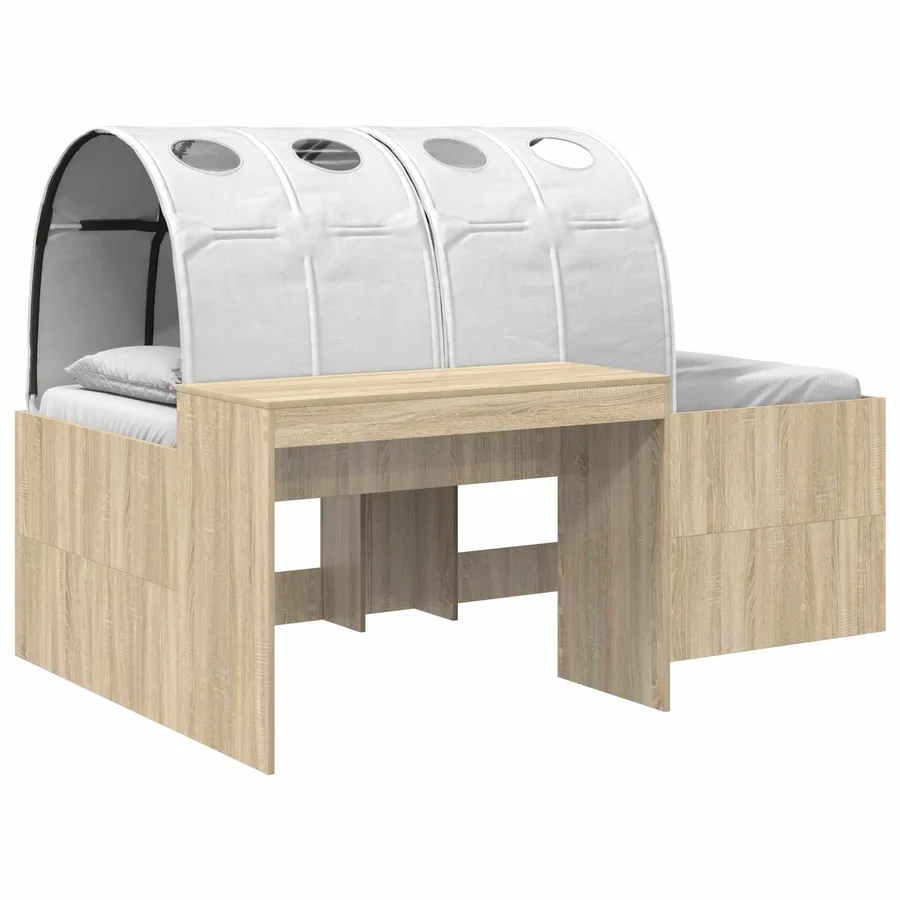 Lit avec Tunnel 3 pc Chêne Artisanal et Blanc Bois d'ingénierie - 2