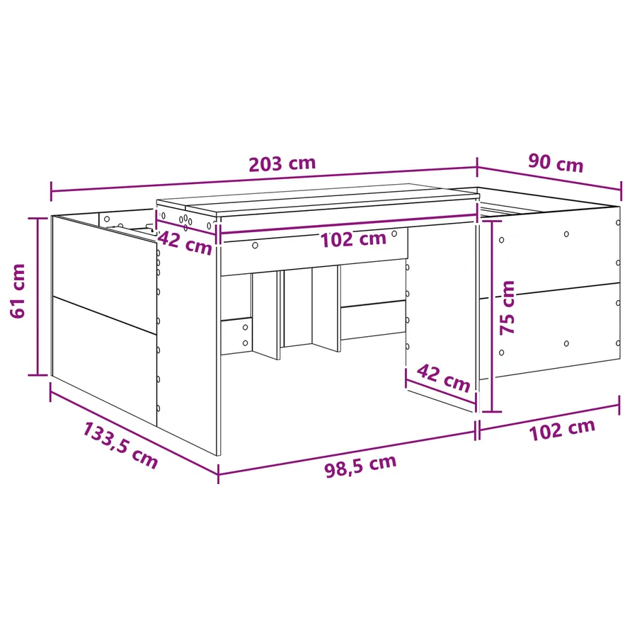 Lit haut pour enfants avec bureau Sonoma gris 90 x 200 cm - 9