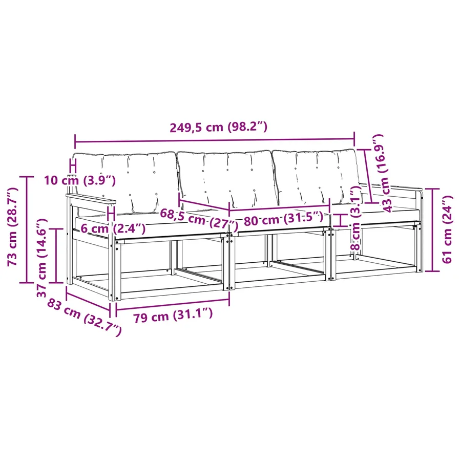 Ensemble de canapés d'extérieur 3 pcs Naturel et Beige - 9