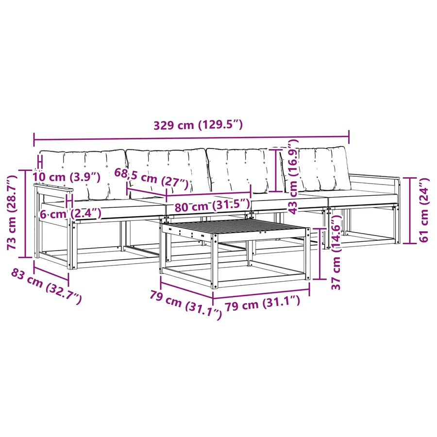 Ensemble de canapés d'extérieur 5 pcs Naturel et Noir - 11
