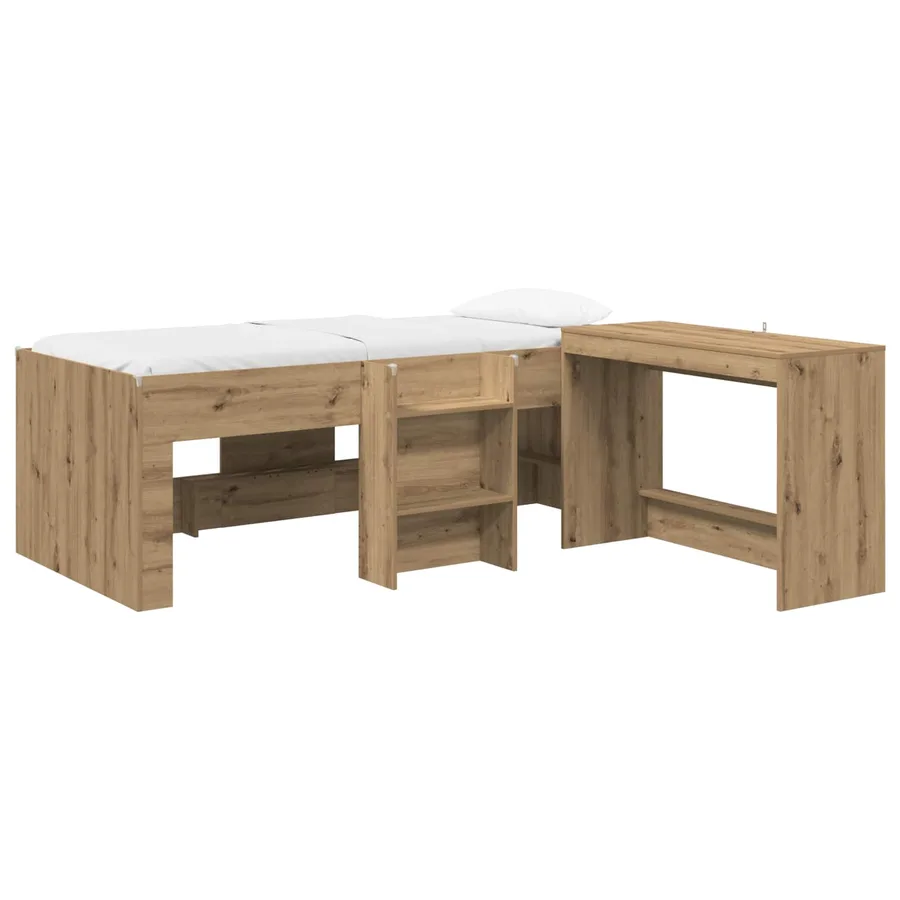 Cadre de Lit avec Bureau 2 pc Chêne artisanal Bois d'ingénierie - 2