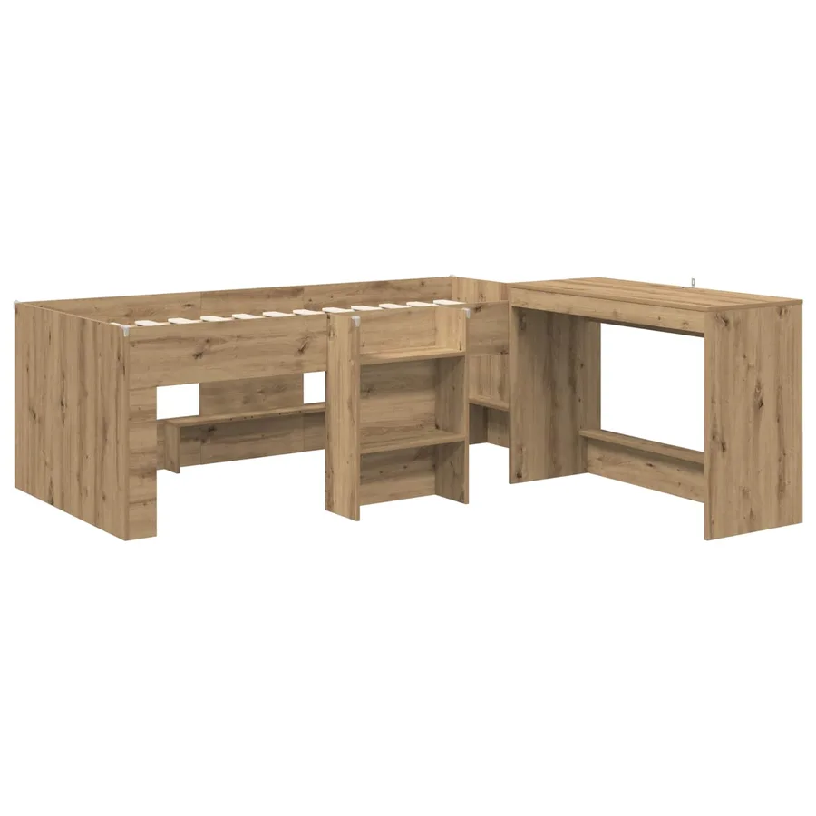 Cadre de Lit avec Bureau 2 pc Chêne artisanal Bois d'ingénierie - 3