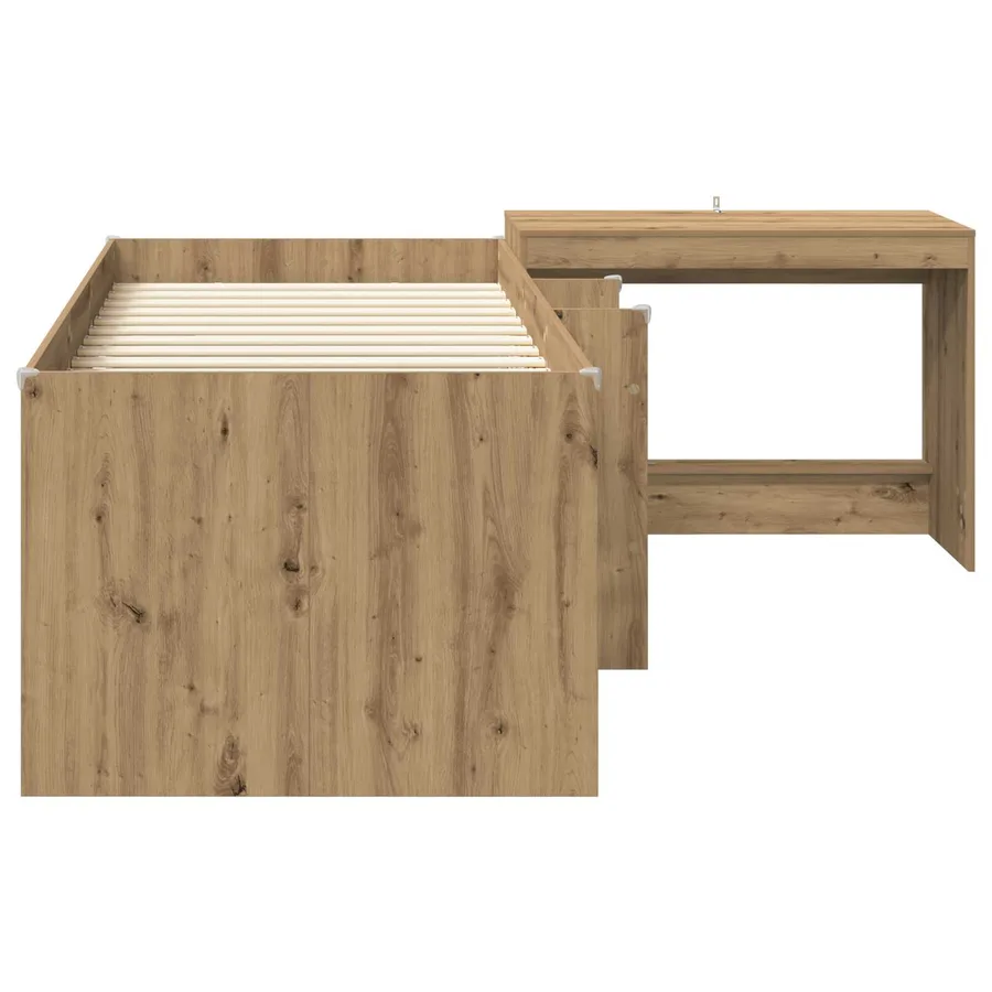 Cadre de Lit avec Bureau 2 pc Chêne artisanal Bois d'ingénierie - 4