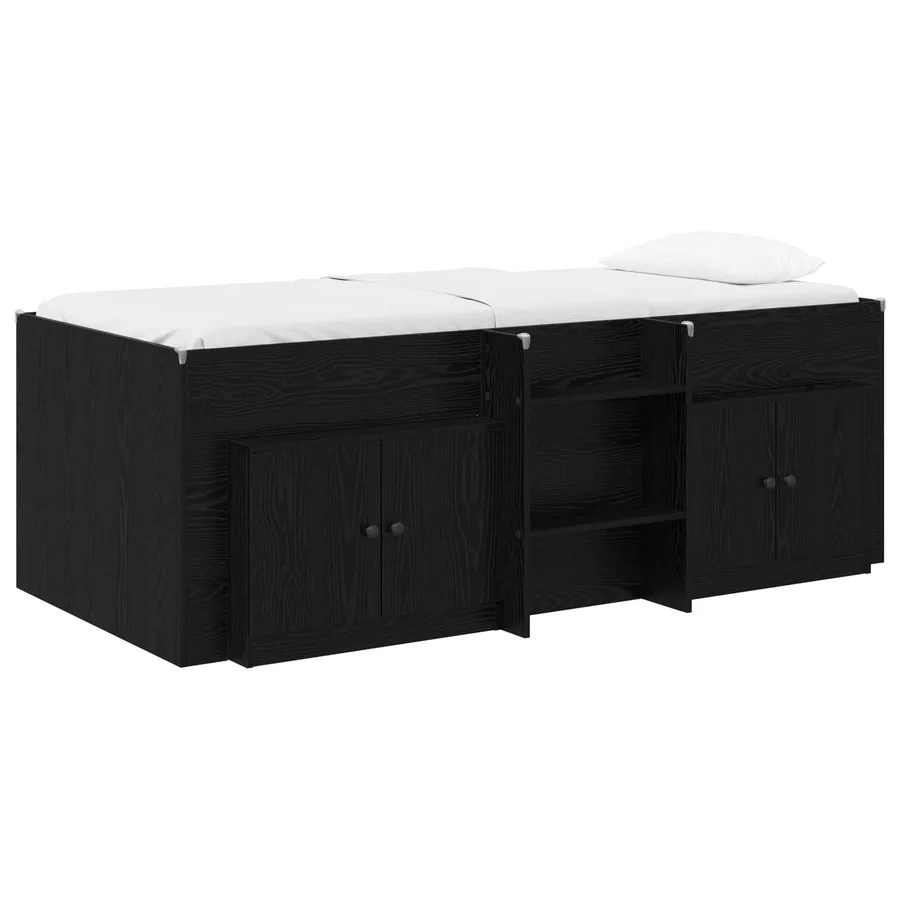 Cadre de lit en loft avec armoire 3 pcs Noir Bois d'ingénierie - 2