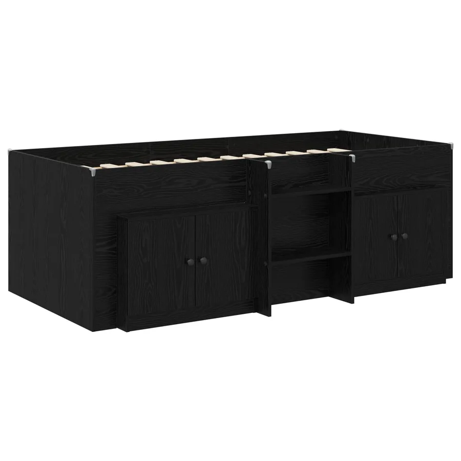 Cadre de lit en loft avec armoire 3 pcs Noir Bois d'ingénierie - 3