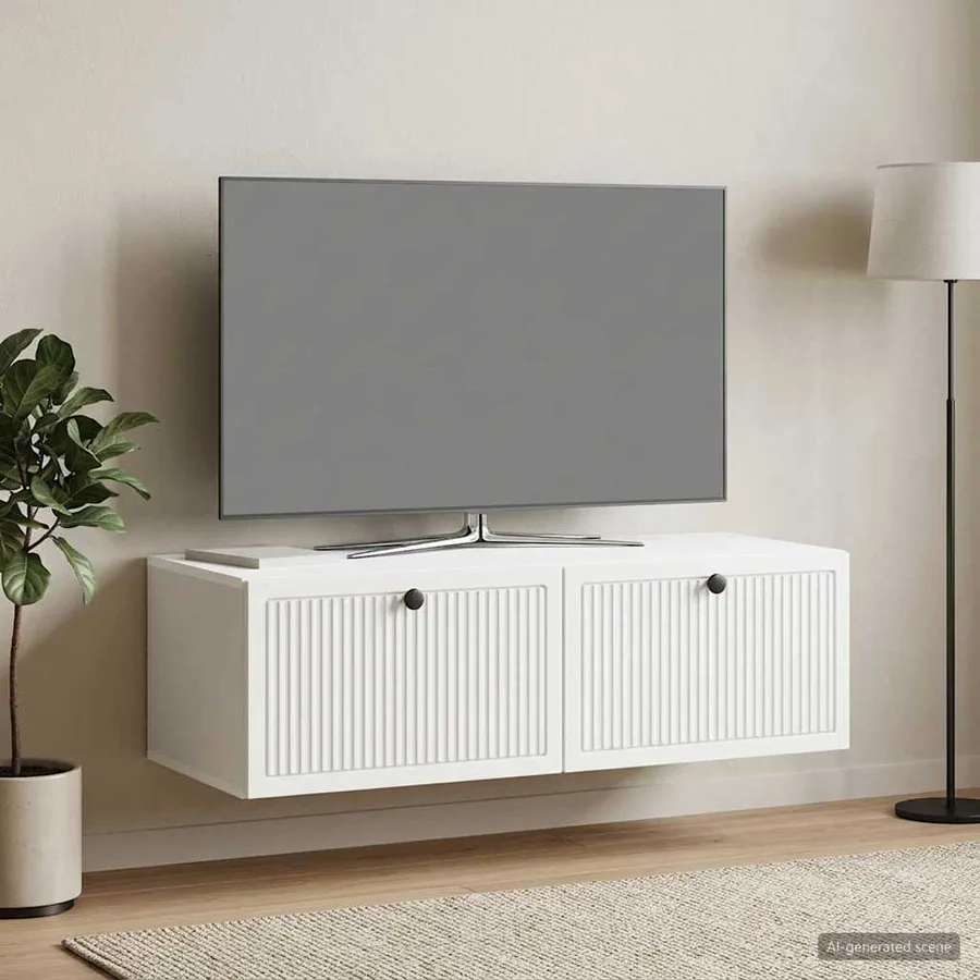 Meuble TV mural Blanc 98 x 41 x 30 cm Bois d'ingénierie - 4