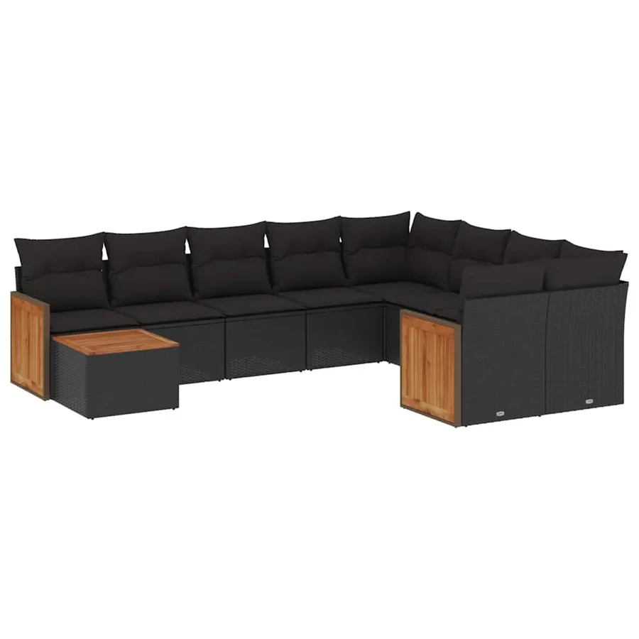 Salon de jardin 10 pcs avec coussins noir résine tressée - 2
