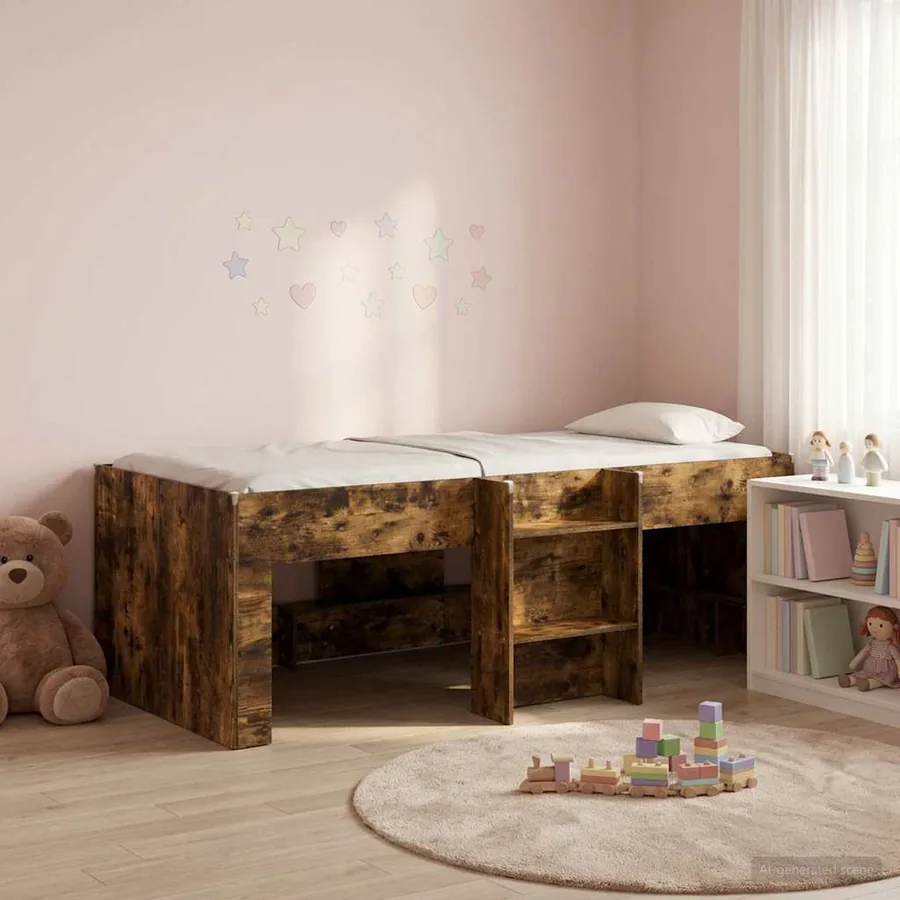 Cadre de Lit Élevé pour Enfants Chêne fumé 90 x 200 cm