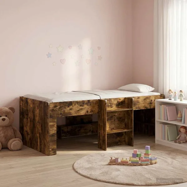 Cadre de Lit Élevé pour Enfants Chêne fumé 90 x 200 cm