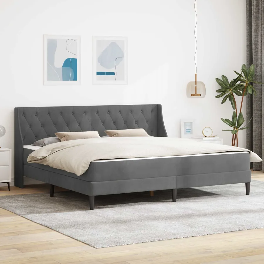 Cadre de lit avec matelas Gris foncé 200 x 200 cm Velours