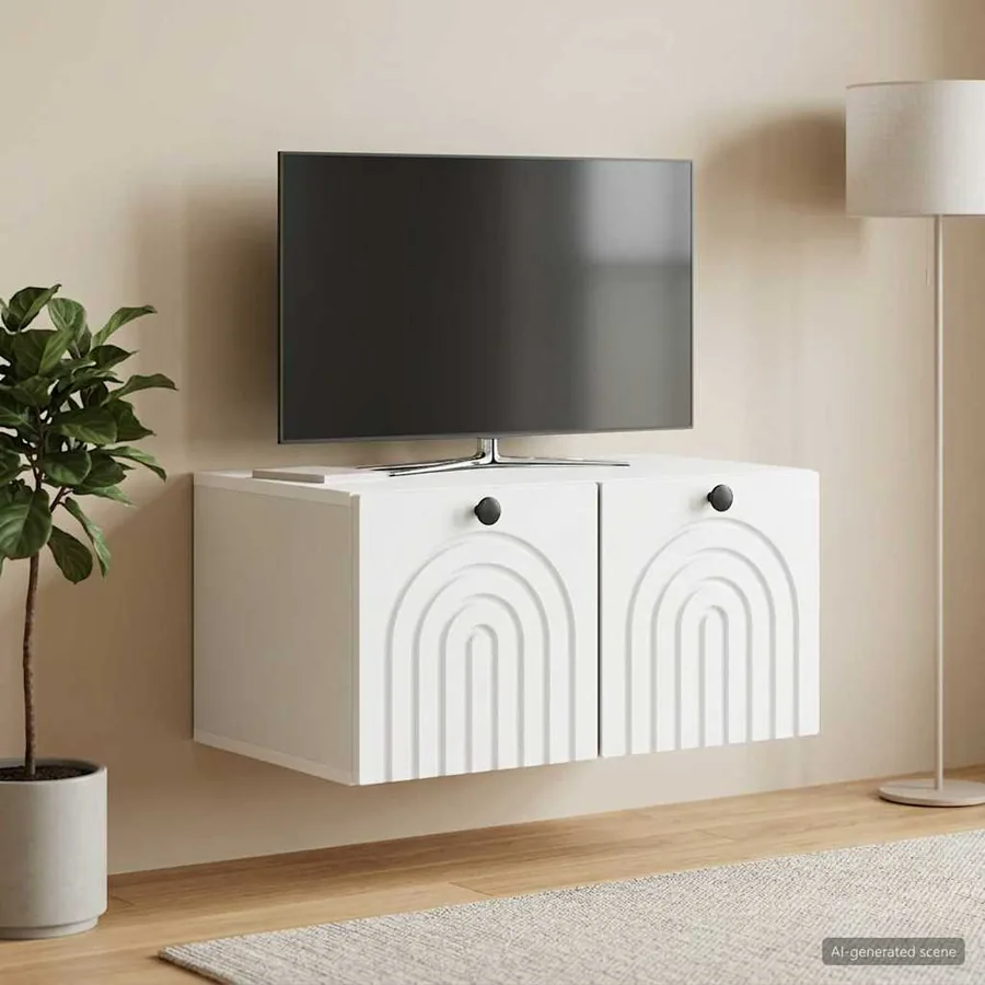 Meuble TV mural Blanc 59,5 x 41 x 30 cm Bois d'ingénierie