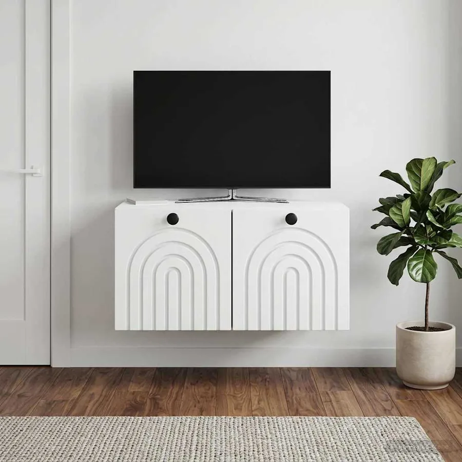 Meuble TV mural Blanc 59,5 x 41 x 30 cm Bois d'ingénierie - 4