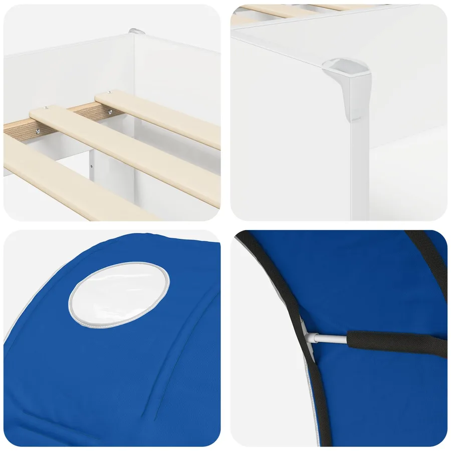 Lit Haut pour Enfants avec Tunnel 3 pc Blanc et bleu - 9