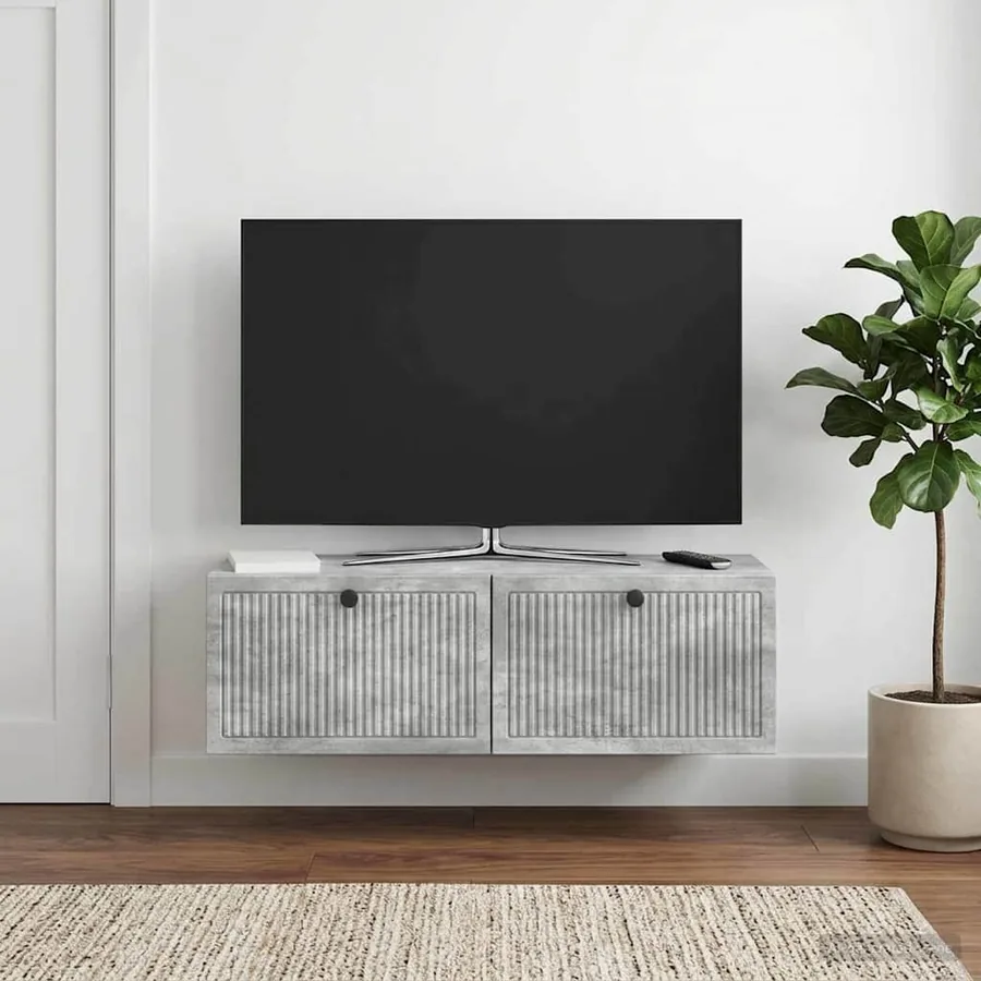 Meuble TV mural Gris béton 98 x 31 x 30 cm Bois d'ingénierie