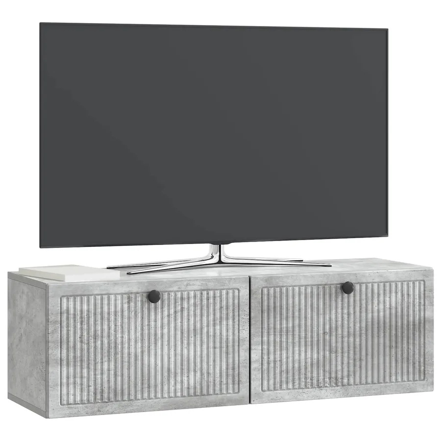 Meuble TV mural Gris béton 98 x 31 x 30 cm Bois d'ingénierie - 3