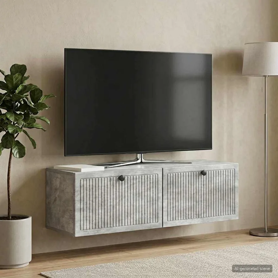 Meuble TV mural Gris béton 98 x 31 x 30 cm Bois d'ingénierie - 4
