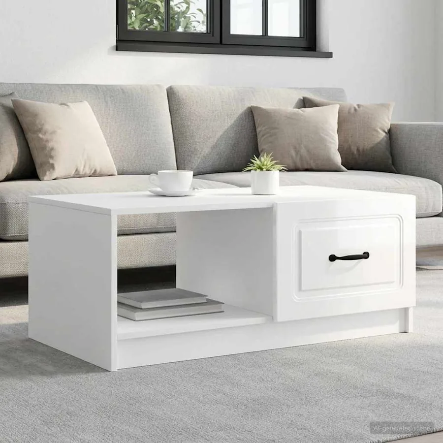 Table basse Blanc brillant 90 x 50 x 37 cm Bois d'ingénierie