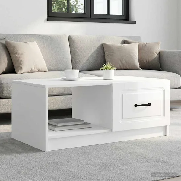 Table basse Blanc brillant 90 x 50 x 37 cm Bois d'ingénierie