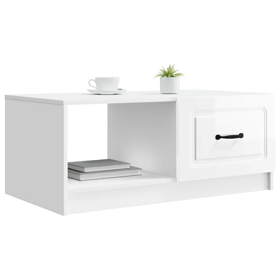 Table basse Blanc brillant 90 x 50 x 37 cm Bois d'ingénierie - 3