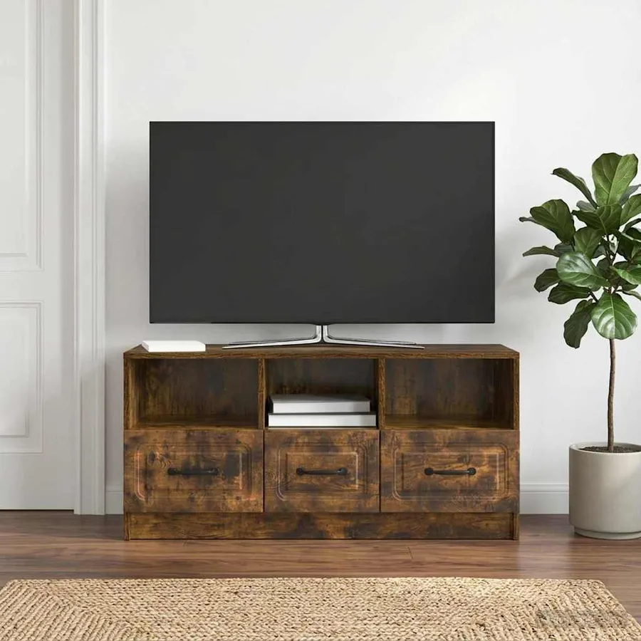 Meuble TV Chêne fumé 102 x 34,5 x 47 cm Bois d'ingénierie - 4