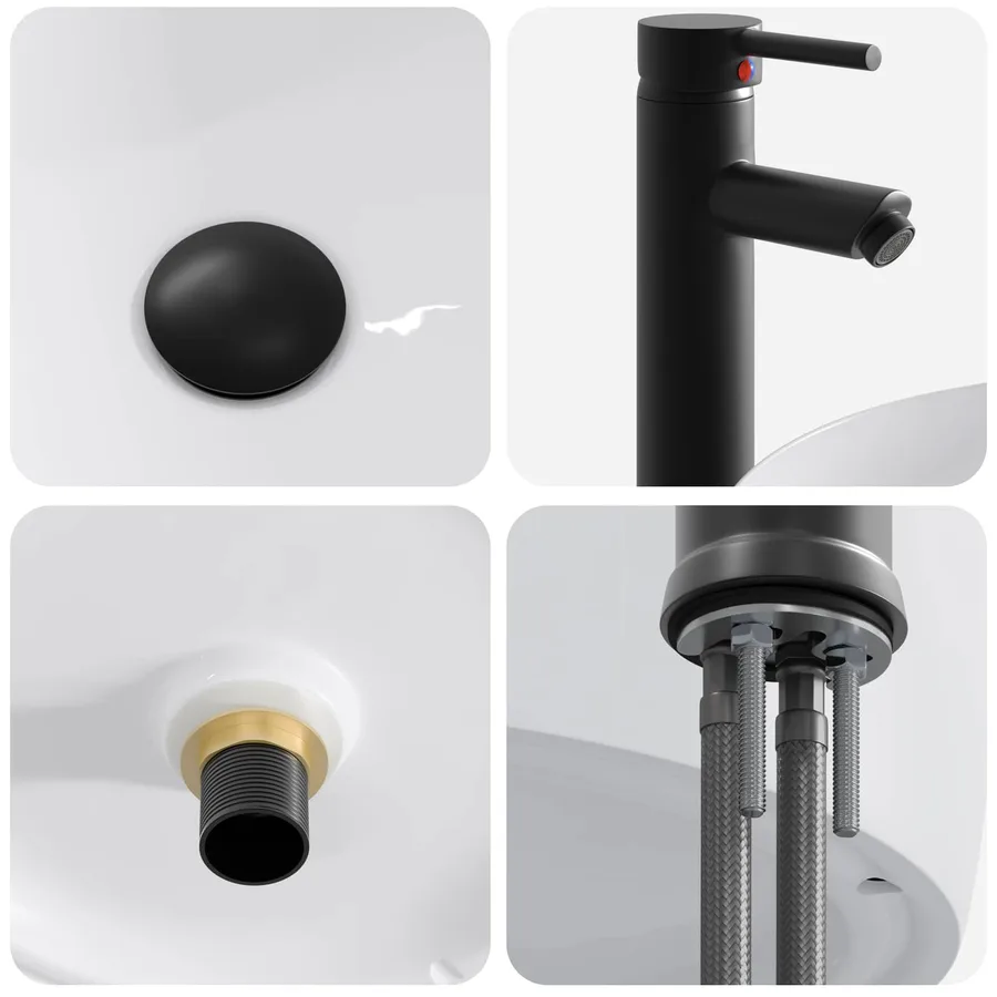 Lavabo de salle de bains Noir Mat 38,5 x 38,5 x 16 cm métal - 8