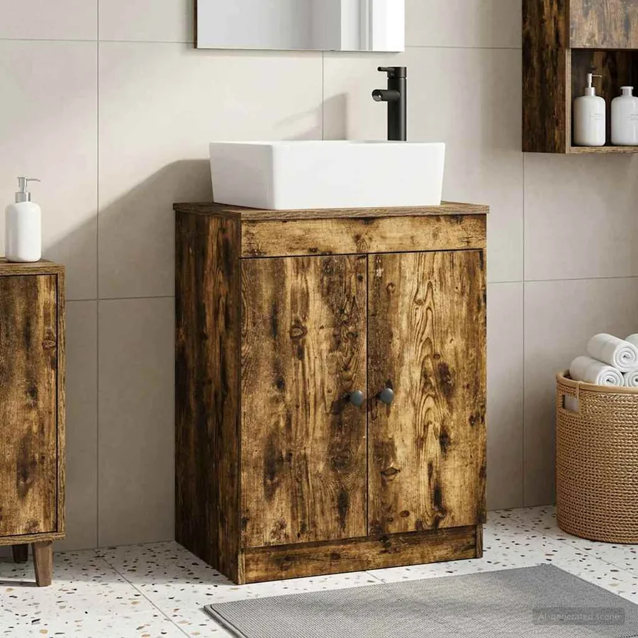 Meuble de salle de bain avec évier Chêne fumé 54 x 35 x 83 cm