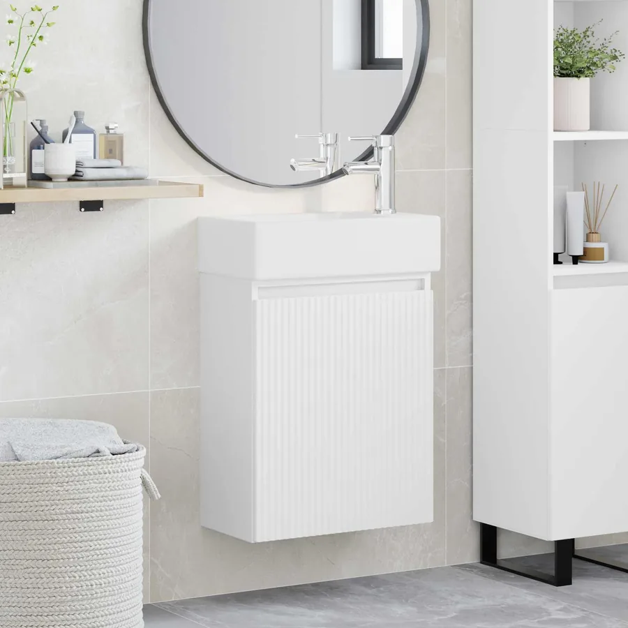 Meuble de salle de bain avec robinet Blanc 45,5 x 22,5 x 84 cm