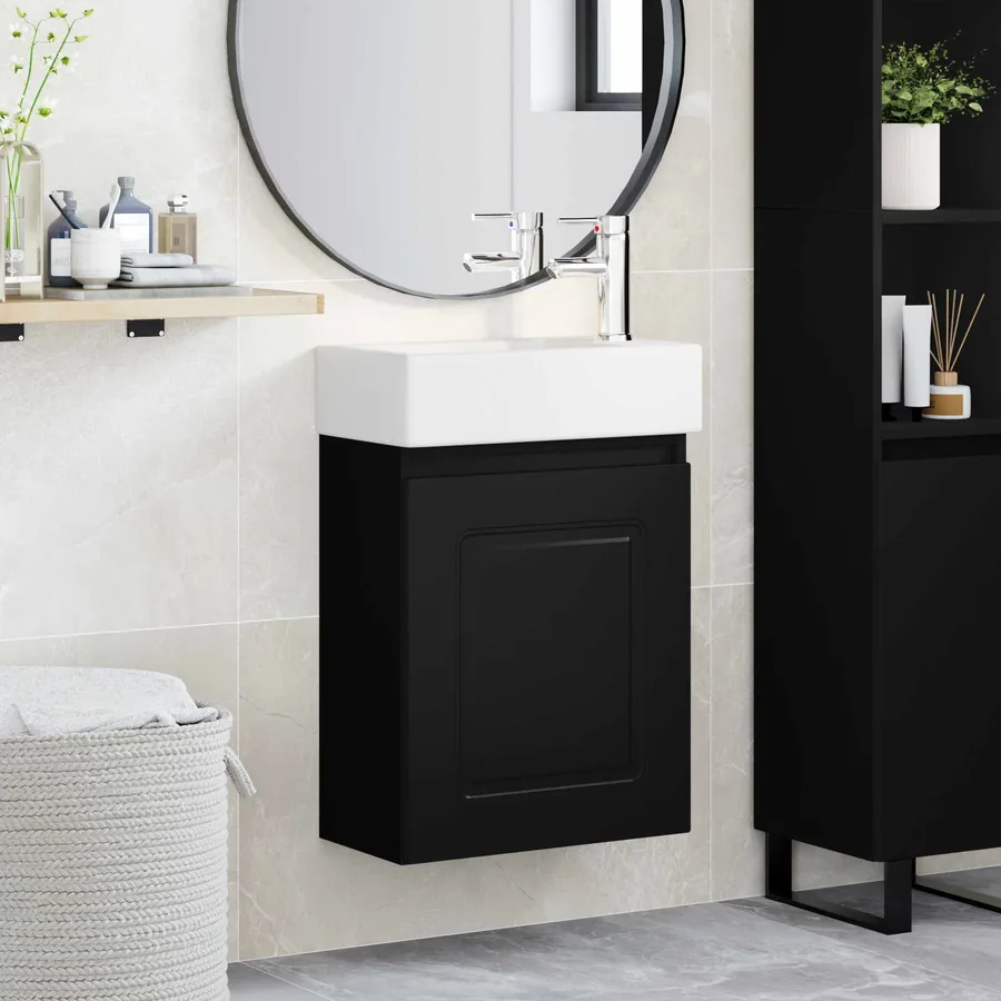 Meuble de salle de bain avec robinet Noir 45,5 x 22,5 x 84 cm