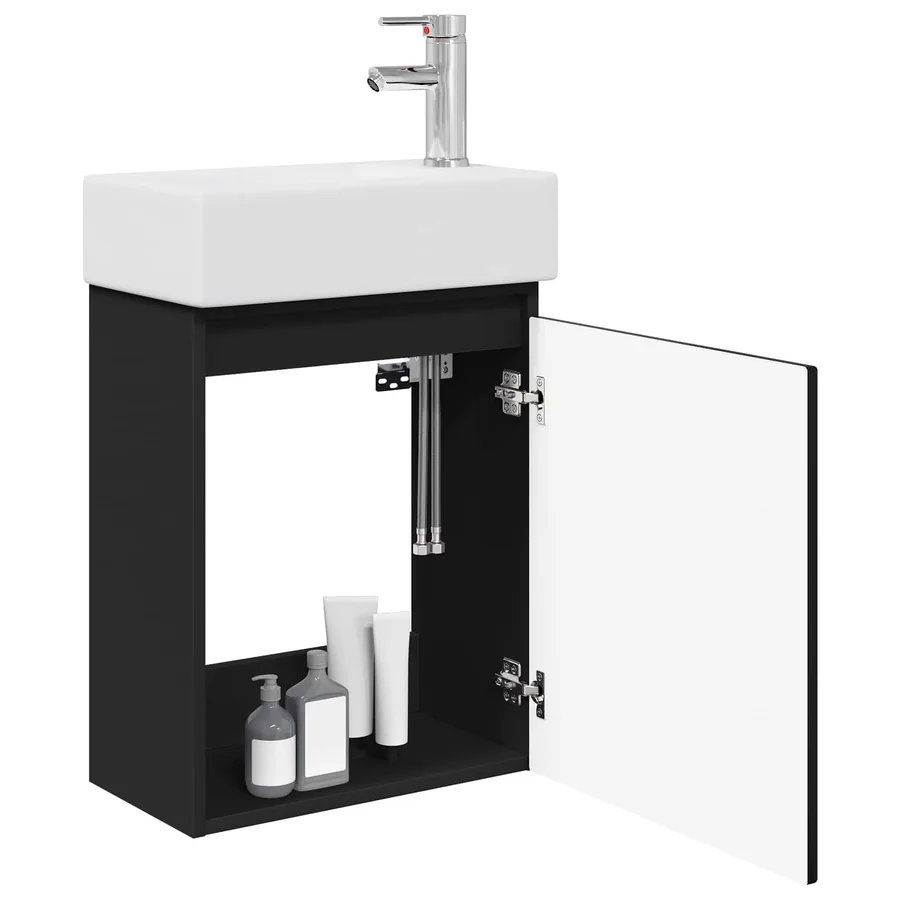 Meuble de salle de bain avec robinet Noir 45,5 x 22,5 x 84 cm - 3