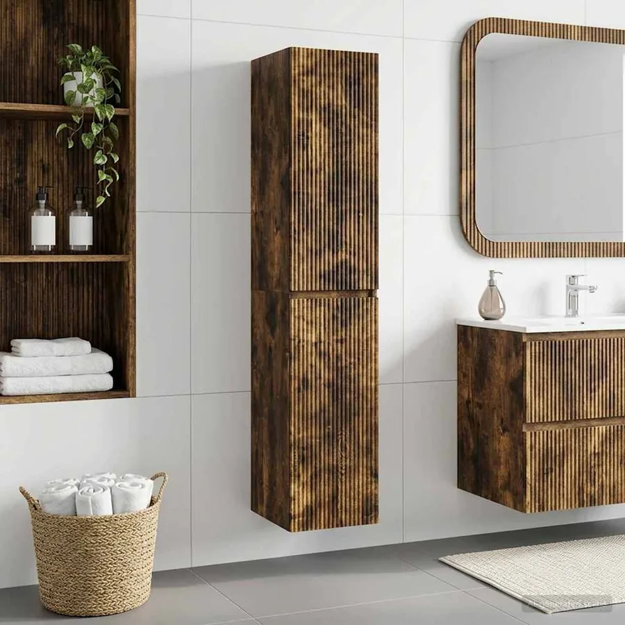 Cabinet de Salle de Bain Mural Chêne fumé 33 x 34,5 x 160 cm