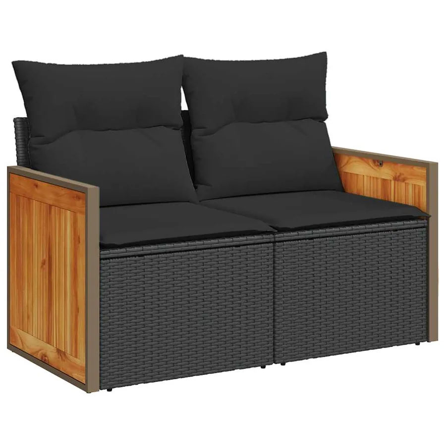 Salon de jardin 9 pcs avec coussins noir résine tressée - 3
