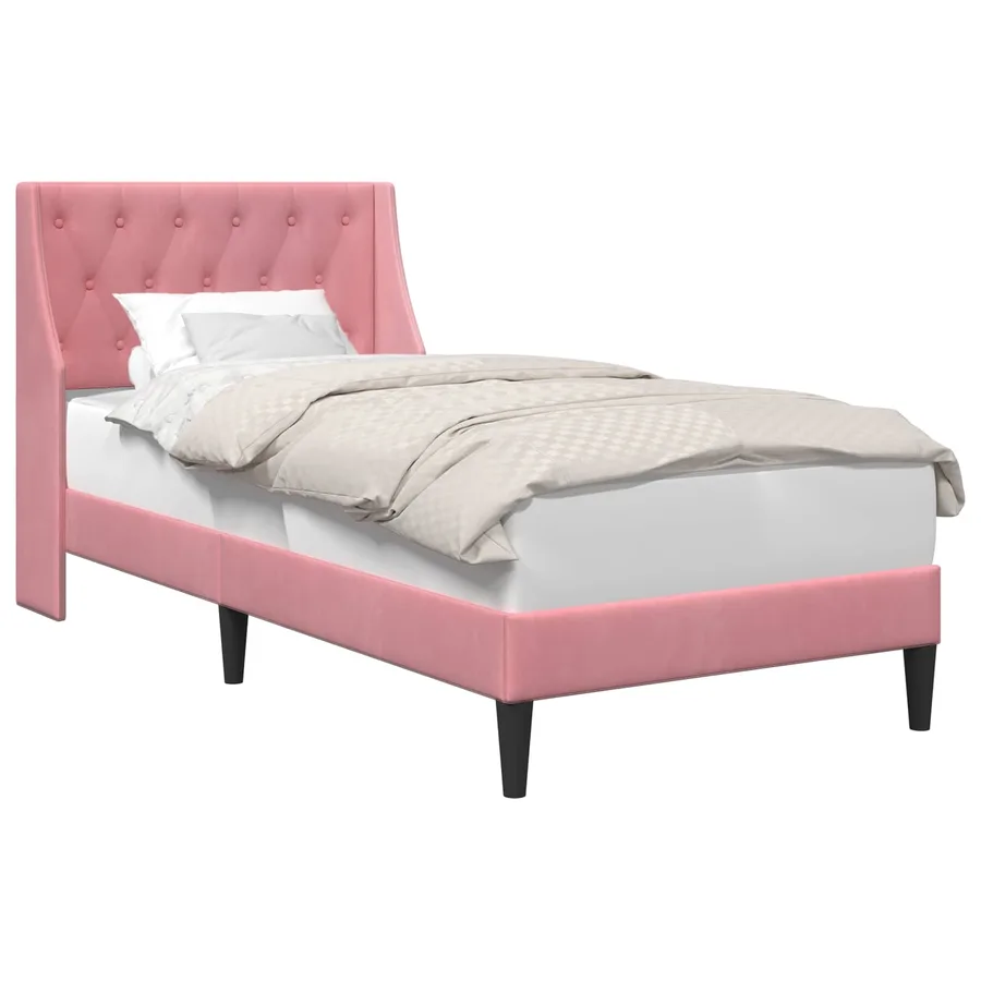 Cadre de lit avec tête de lit Rose 90 x 200 cm Velours - 2