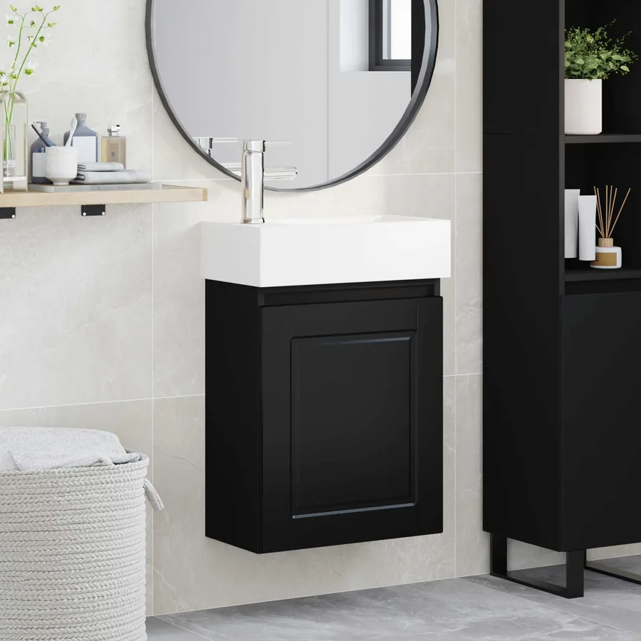 Meuble de salle de bain avec robinet Noir 45,5 x 22,5 x 84 cm