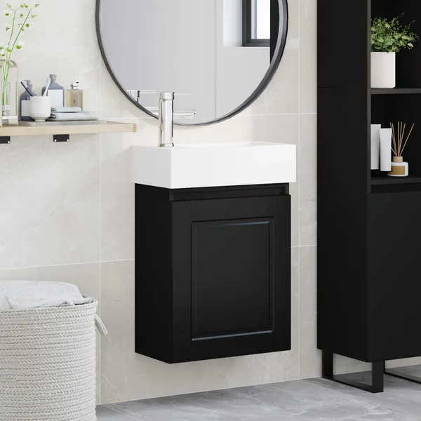 Meuble de salle de bain avec robinet Noir 45,5 x 22,5 x 84 cm