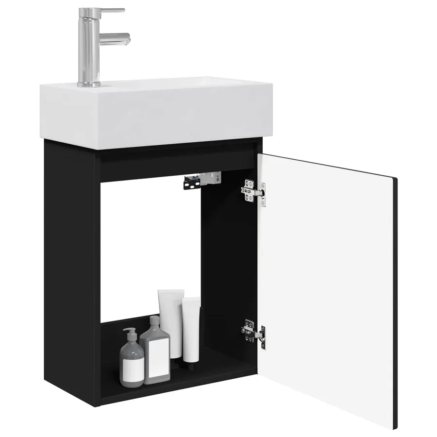 Meuble de salle de bain avec robinet Noir 45,5 x 22,5 x 84 cm - 3