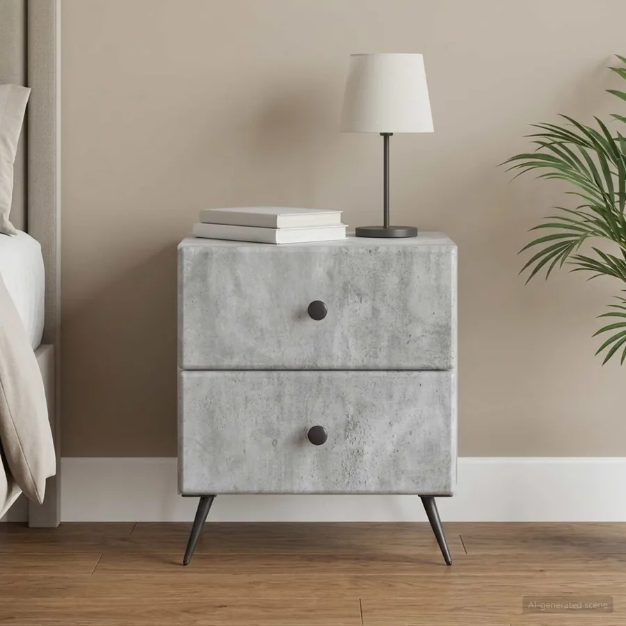 Cabinet de chevet avec tiroir Gris béton 43 x 34,5 x 47,5 cm