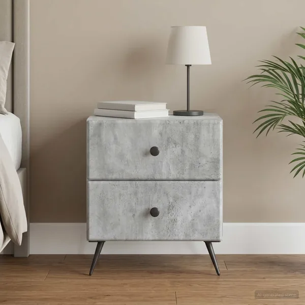 Cabinet de chevet avec tiroir Gris béton 43 x 34,5 x 47,5 cm